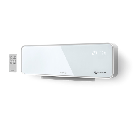 Incalzitoare si aeroterme - Radiator de perete ceramic HAEGER iSHINE, Putere 2000 W, 2 trepte 1000/2000 W, Suprafata din sticla, Ecran digital, Telecomanda, Termostat reglabil