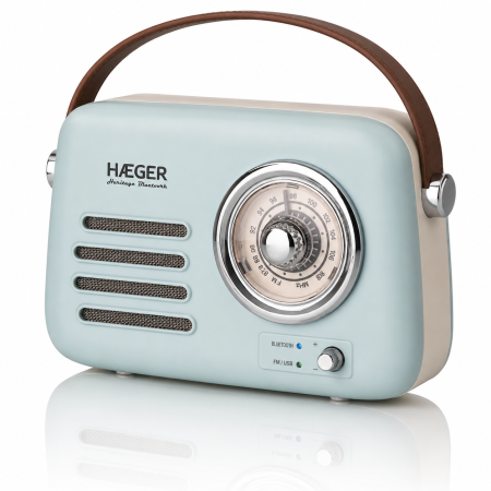 Electronice & Iluminat - Radio vintage cu Bluetooth HAEGER RETRO BLUETOOTH, 4 moduri Bluetooth/FM/USB/AUX, Autonomie pana la 20 ore, Difuzor 5W cu amplificator 3W, Baterie incorporata cu incarcare USB-C, Albastru