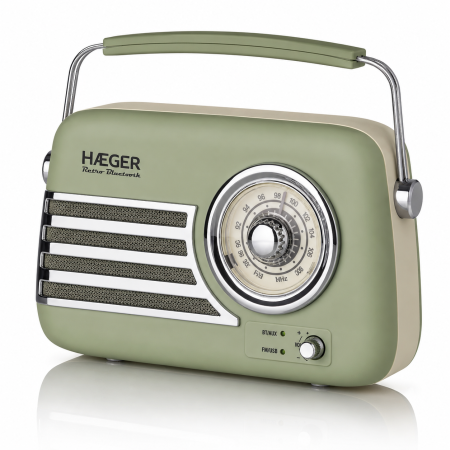 Electronice & Iluminat - Radio vintage cu Bluetooth HAEGER RETRO BLUETOOTH, 4 moduri Bluetooth/FM/USB/AUX, Autonomie pana la 20 ore, Difuzor 5W cu amplificator 3W, Baterie incorporata cu incarcare USB-C, Verde