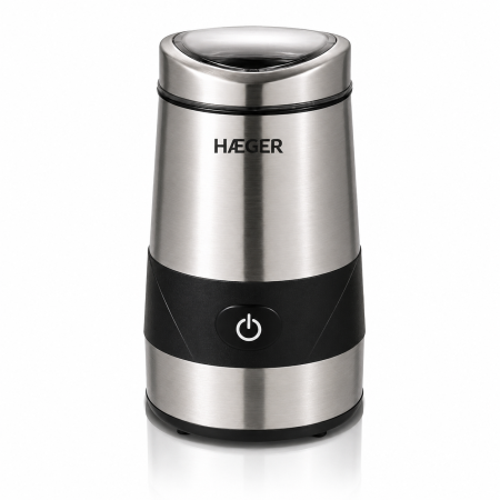 Rasnite si spumatoare - Rasnita HAEGER AROMA, Capacitate 60g, Putere 200W, Lama inox de mare performanta, Sistem de siguranta cu capac, Argintiu