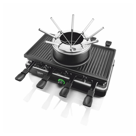 Gratare electrice - Set fondue, grill si raclette HAEGER COOL DINNER 3 in 1, Putere 1400 W, Pentru pana la 8 persoane, Placa 420x230 mm