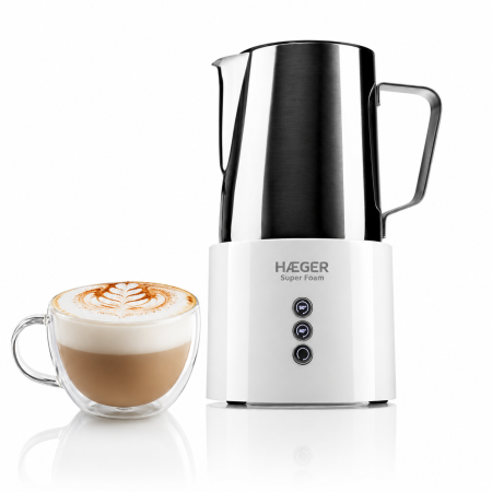 Rasnite si spumatoare - Spumator de lapte 3-in-1 HAEGER SUPER FOAM, Putere 600W, Capacitate 250ml spuma / 500ml incalzire, Functie 3in1 spuma calda-rece-incalzire, Spuma fina in 100 secunde, inox