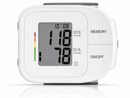 Electronice & Iluminat - Tensiometru de incheietura mainii HAEGER WRIST HEART, 60 de memorii, Manseta 14-19.5cm, Detectare automata aritmie cardiaca, Afisaj data si ora, Alb
