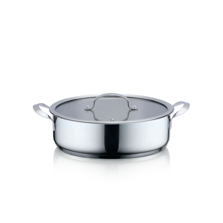 Tigai si seturi - Tigaie adanca HAEGER INOX POT 28L, Diametru 28 cm, Inaltime 7,5 cm, Inox 304, Baza din aluminiu incapsulat, Toate tipurile de plita, Inox