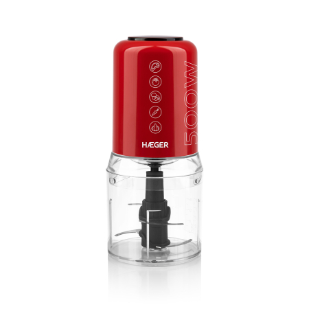 Mixere, tocatoare & roboti de bucatarie - Tocator electric HAEGER CHOP MASTER, Putere 500 W, Bol 500 ml, 4 lame din inox, 2 viteze, Pornire prin apasare, Rosu