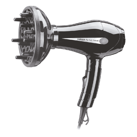 Ingrijire personala - Uscator de par de voiaj HAEGER PERFECT TRAVEL, Putere 750 W, Motor DC, 2 nivele de temperatura, Maner rabatabil, Concentrator si difuzor incluse