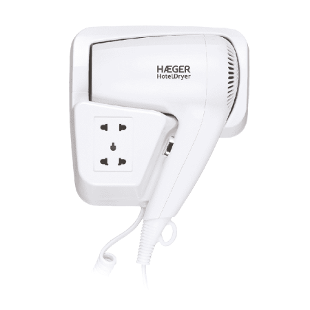 Ingrijire personala - Uscator de par pentru hotel HAEGER HOTEL DRYER, Putere 1200 W, Motor DC, 1 viteza, 1 nivel de temperatura, Suport cu priza, Alb
