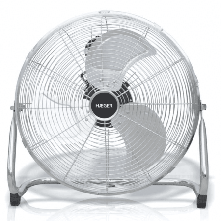 Climatizare - Ventilator de podea semi-industrial HAEGER NEW TORNADO, Diametru 45 cm, Putere 90 W, Corp metalic cromat, 3 viteze, Inclinare reglabila