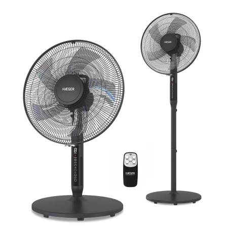 Climatizare - Ventilator digital cu picior HAEGER PREMIUM 2 in 1, Diametru 45 cm, Putere 55 W, 3 viteze, 5 palete, Motor 100% cupru, Negru