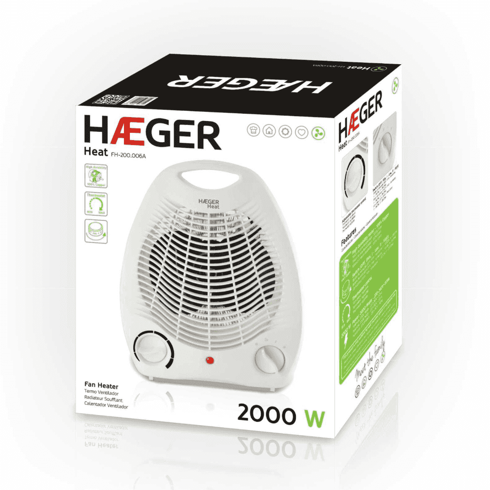 Aeroterma HAEGER HEAT, Putere 2000 W, 2 trepte de putere 1000/2000 W, Functie ventilator, Maner de transport, Indicator luminos [1]
