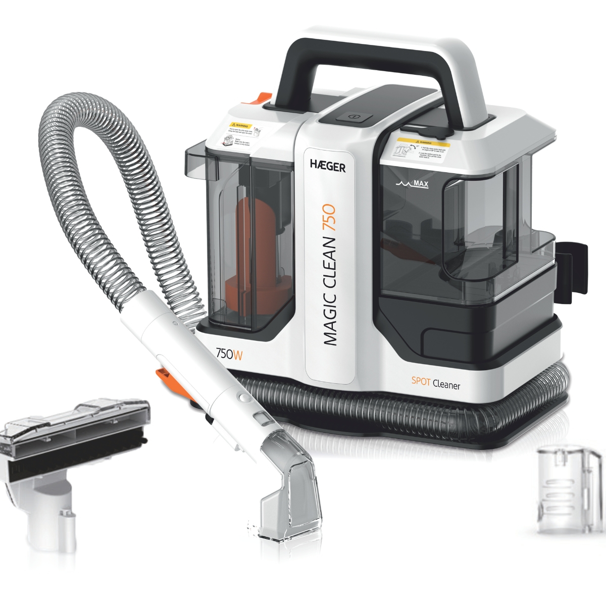 Aspirator cu spalare prin injectie-extractie HAEGER MAGIC CLEAN 750, Putere 750W, Rezervor dublu 1080ml/850ml, compact, Functie auto curatare, pentru covoare, canapele, tapiterie, Alb [1]