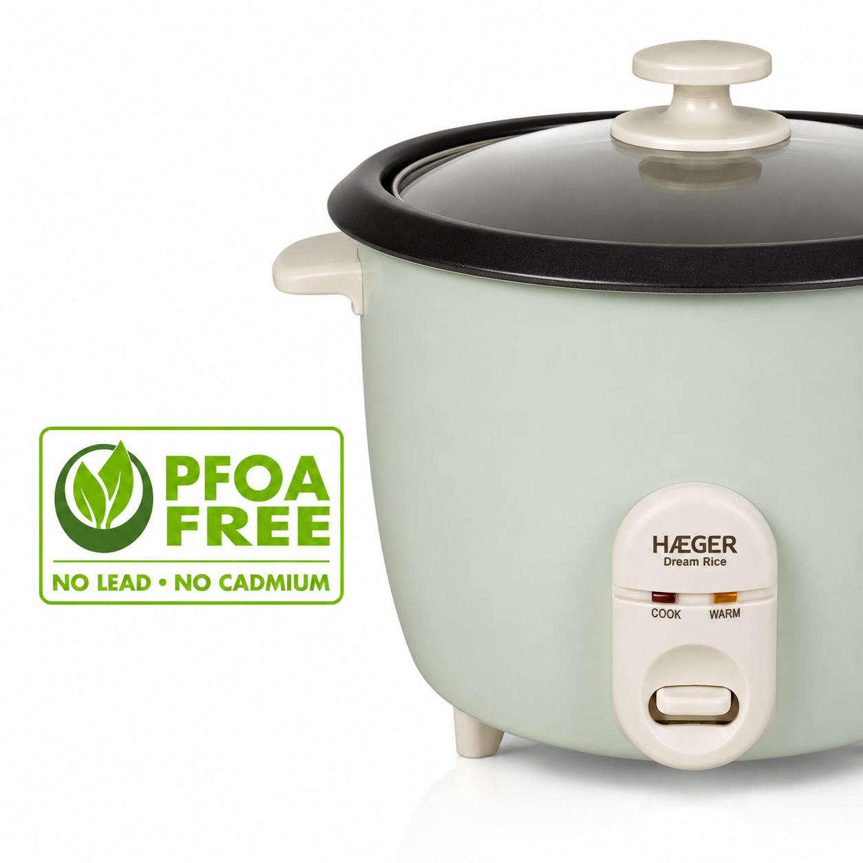 Aparat de gatit orez HAEGER DREAM RICE, Capacitate 1.8L, Putere 700W, Functii Cook si Keep Warm, Capac din sticla securizata cu supapa, Verde [1]