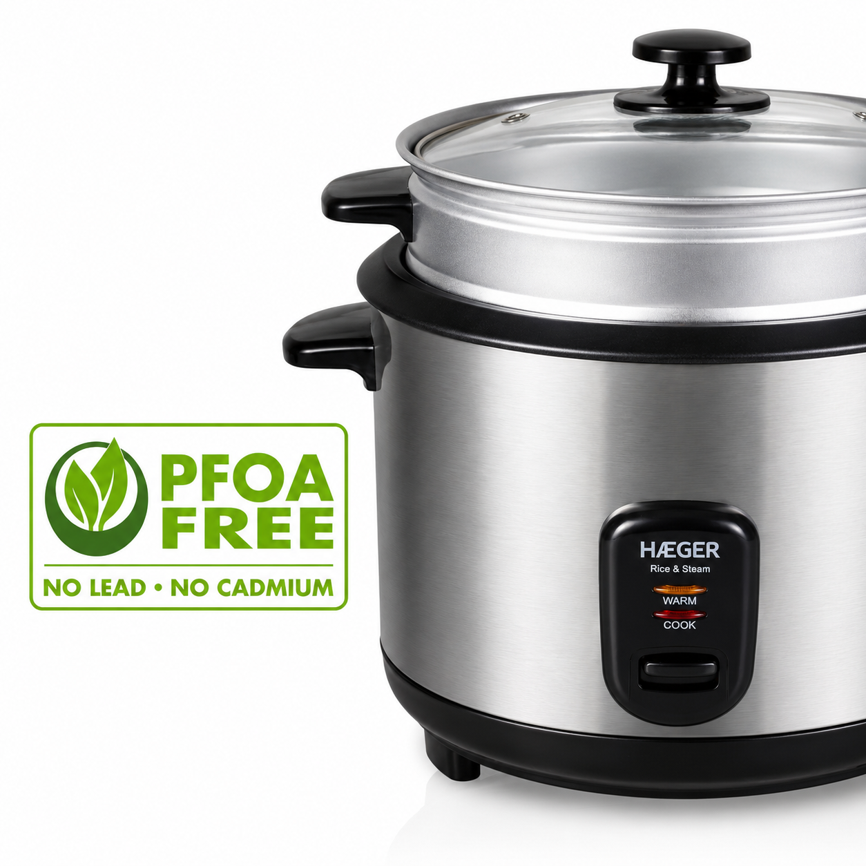 Aparat de gatit orez si aburi HAEGER RICE & STEAM, Capacitate 1.8L, Putere 700W, Functie de gatit cu aburi, Pastreaza orezul cald automat, Argintiu [1]