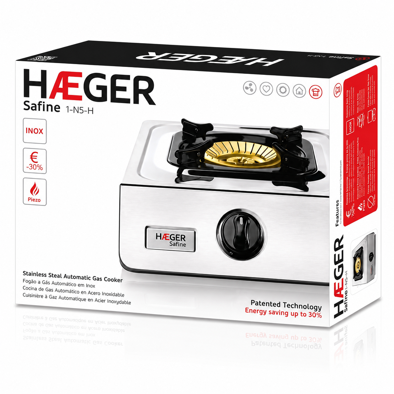 Aragaz portabil cu 1 arzator, HAEGER SAFINE, Arzator 110mm din bronz, Aprindere automata, Economie de energie pana la 30%, Baza pentru oale mari, Anticoroziv, Alb [3]