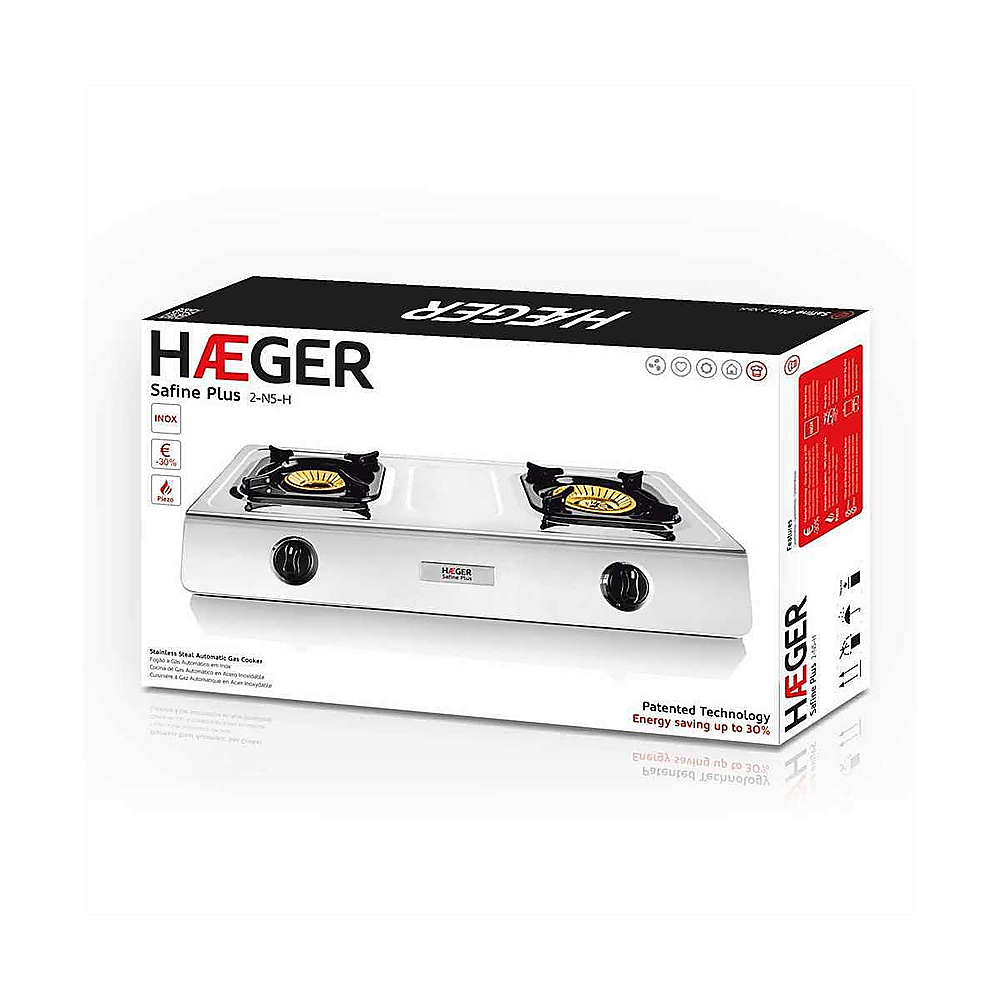 Aragaz portabil cu 2 arzatoare HAEGER SAFINE PLUS, 90/110mm, Aprindere automata, Economie de energie pana la 30%, Baza pentru oale mari, Anticoroziv, Alb [3]