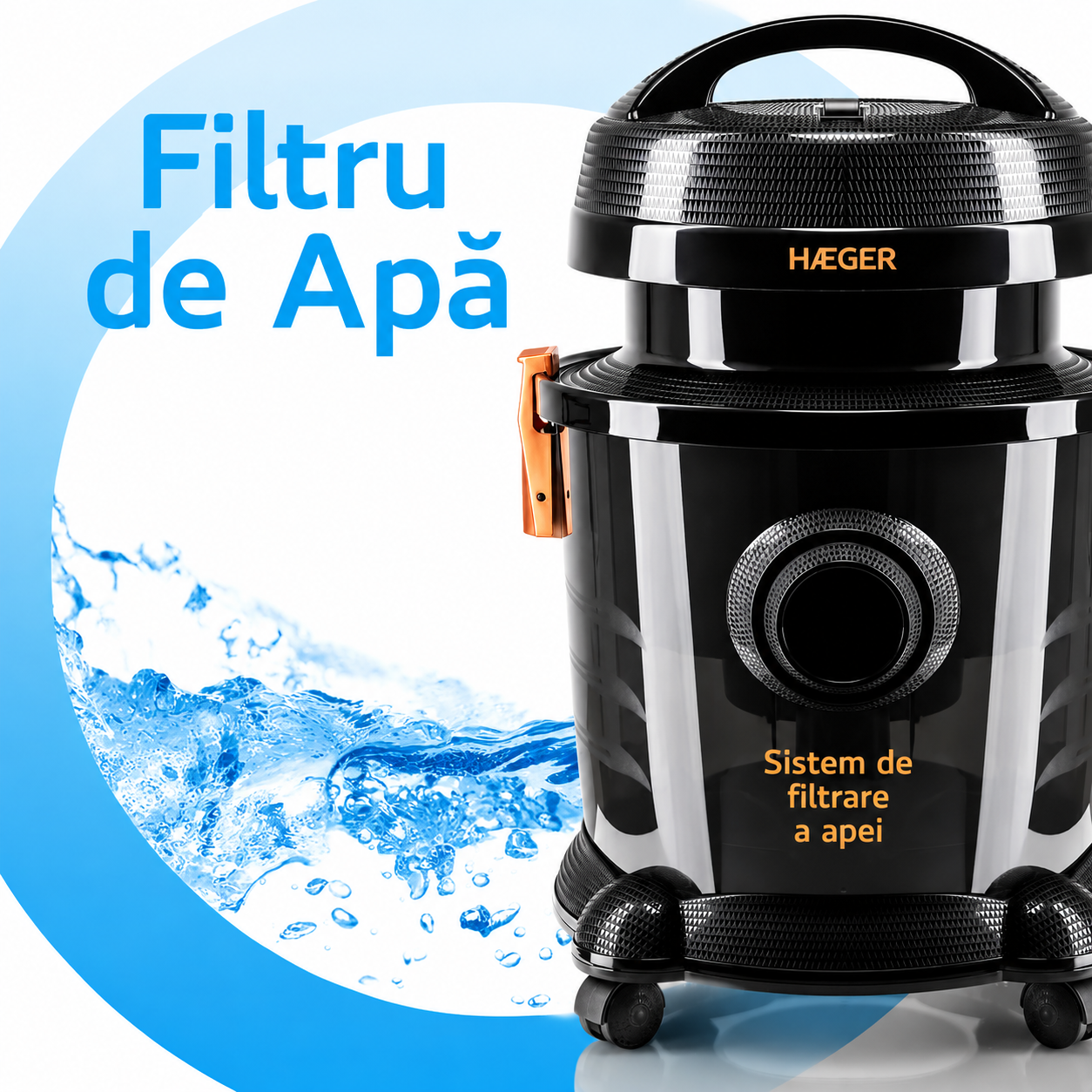 Aspirator cu fitrare prin apa HAEGER AQUACLEAN 1200, Putere 1200W, Rezervor apa 9L, Capacitate sac aspirare uscata 7L, Filtrare cu apa recomandata persoanelor cu alergii, Tub telescopic din inox, Negr [3]