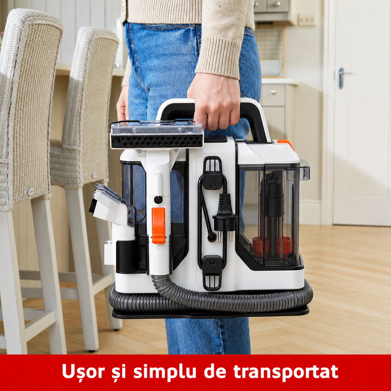 Aspirator cu spalare prin injectie-extractie HAEGER MAGIC CLEAN 750, Putere 750W, Rezervor dublu 1080ml/850ml, compact, Functie auto curatare, pentru covoare, canapele, tapiterie, Alb [9]