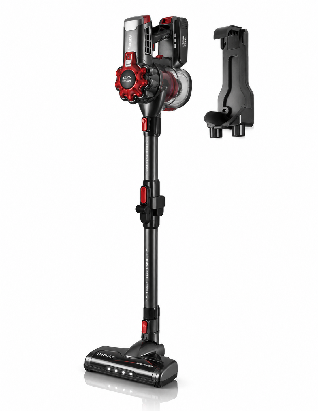 Aspirator fara fir HAEGER JUPITER II, Alimentare 22.2V, tub flexibil, autonomie pana la 40 min, Capacitate 600 ml, nivel zgomot redus, filtrare ciclonica, Perie electrica cu LED, Negru [0]