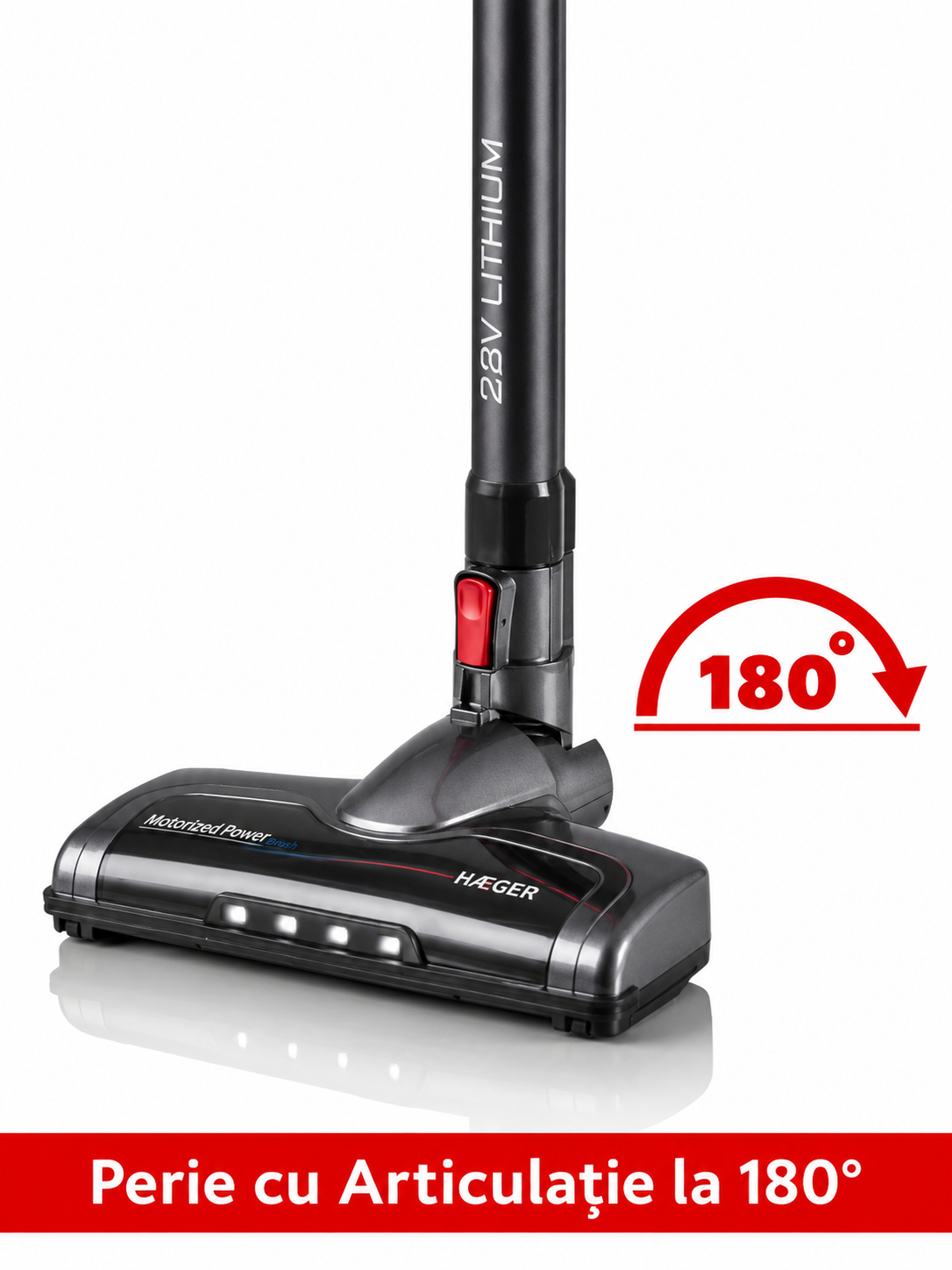 Aspirator fara fir HAEGER JUPITER II, Alimentare 22.2V, tub flexibil, autonomie pana la 40 min, Capacitate 600 ml, nivel zgomot redus, filtrare ciclonica, Perie electrica cu LED, Negru [3]