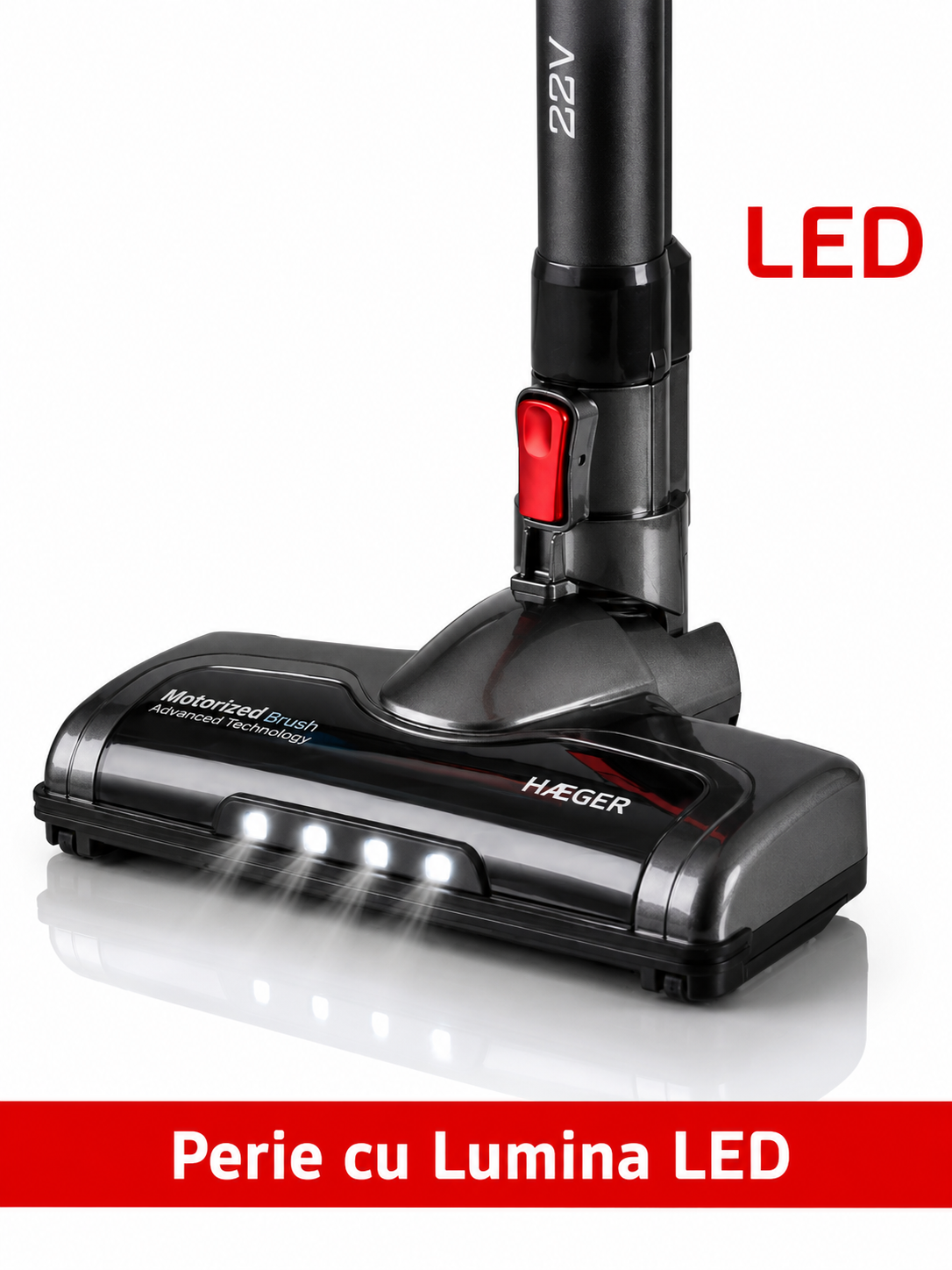 Aspirator fara fir HAEGER JUPITER II, Alimentare 22.2V, tub flexibil, autonomie pana la 40 min, Capacitate 600 ml, nivel zgomot redus, filtrare ciclonica, Perie electrica cu LED, Negru [4]