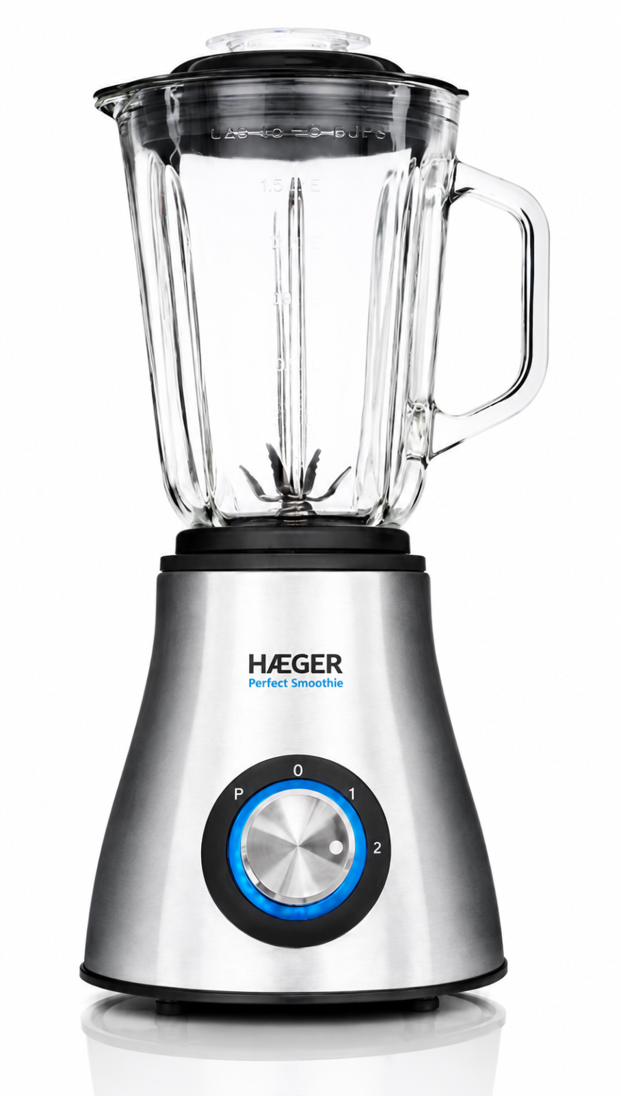 Blender HAEGER PERFECT SMOOTHIE, 600W, Capacitate 1.5L, Sfarama gheata perfect, 2 viteze si Pulse, Otel inoxidabil, Bol sticla, Argintiu [1]