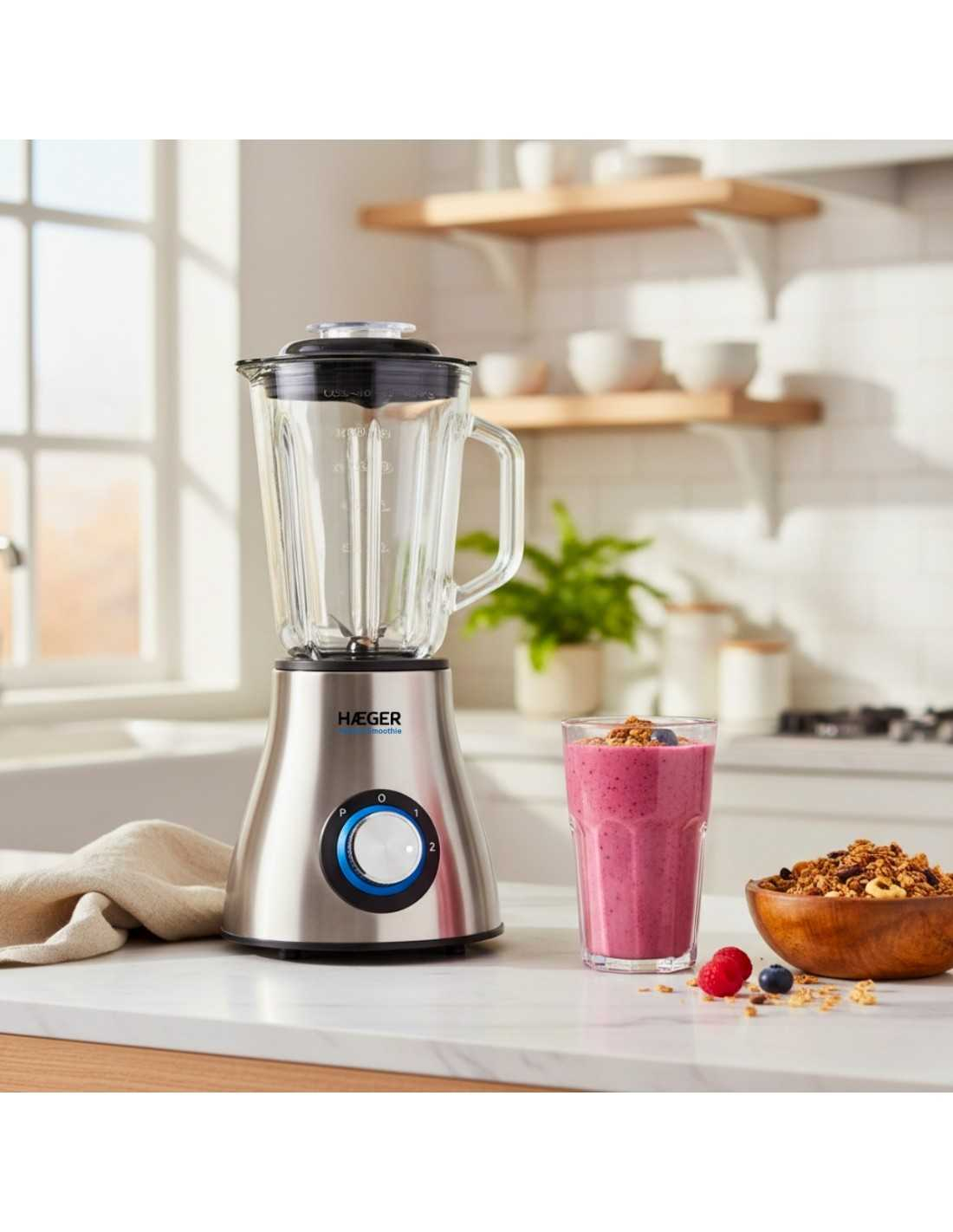 Blender HAEGER PERFECT SMOOTHIE, 600W, Capacitate 1.5L, Sfarama gheata perfect, 2 viteze si Pulse, Otel inoxidabil, Bol sticla, Argintiu [5]