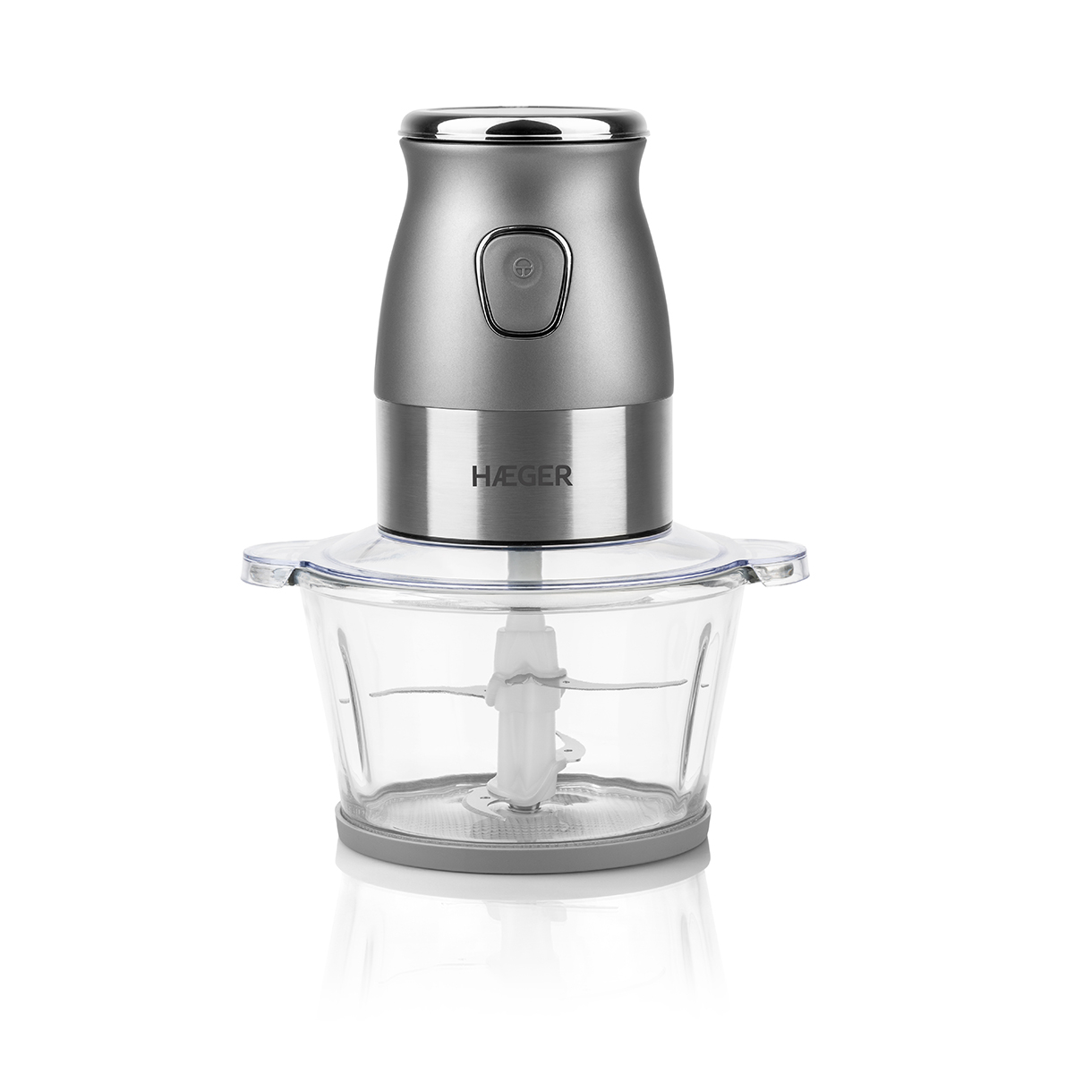 Blender si tocator HAEGER PERFECT COMBO 2 in 1, Putere 500 W, Pahar 600 ml, Bol sticla 2 L, 4 Lame din inox, Argintiu [1]