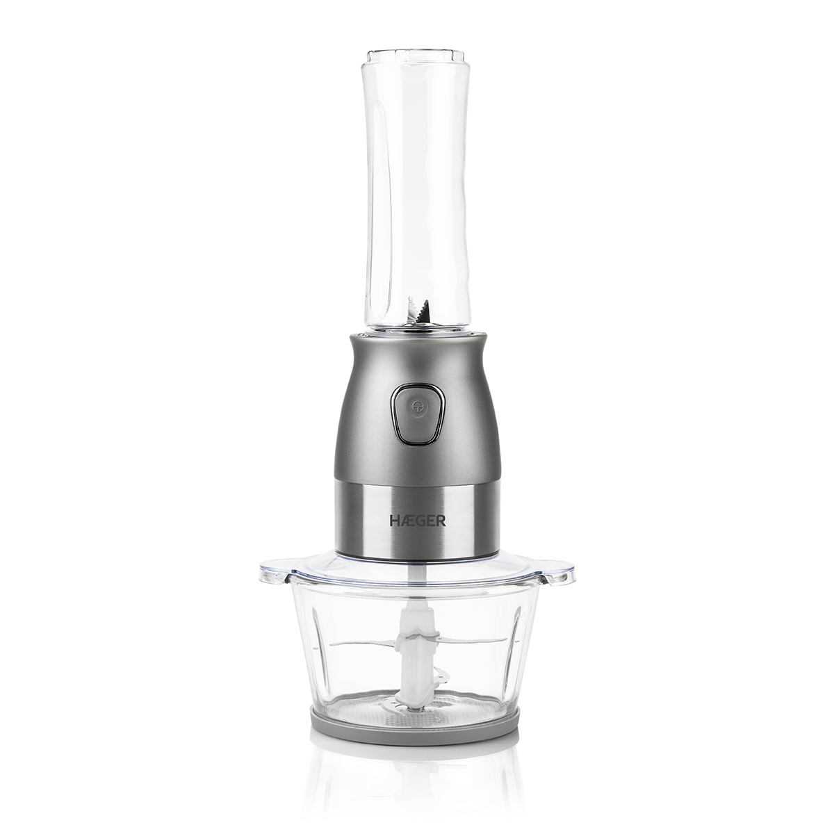 Blender si tocator HAEGER PERFECT COMBO 2 in 1, Putere 500 W, Pahar 600 ml, Bol sticla 2 L, 4 Lame din inox, Argintiu [3]