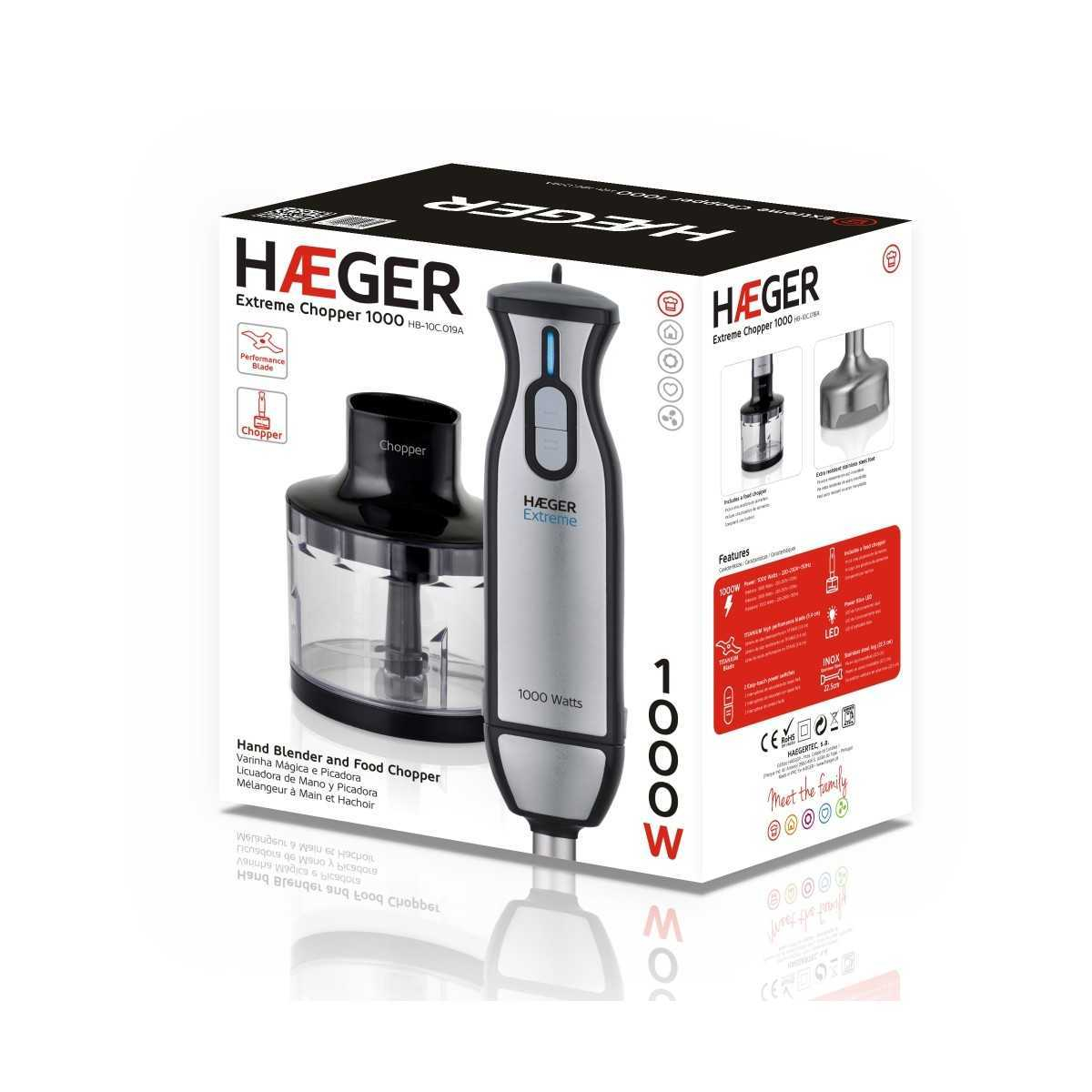 Blender vertical cu tocator HAEGER EXTREME CHOPPER, Set tocator inclus (lama titan 54mm), Putere 1000W, Functie Turbo putere maxima, Piese detasabile usor de curatat, Argintiu [4]