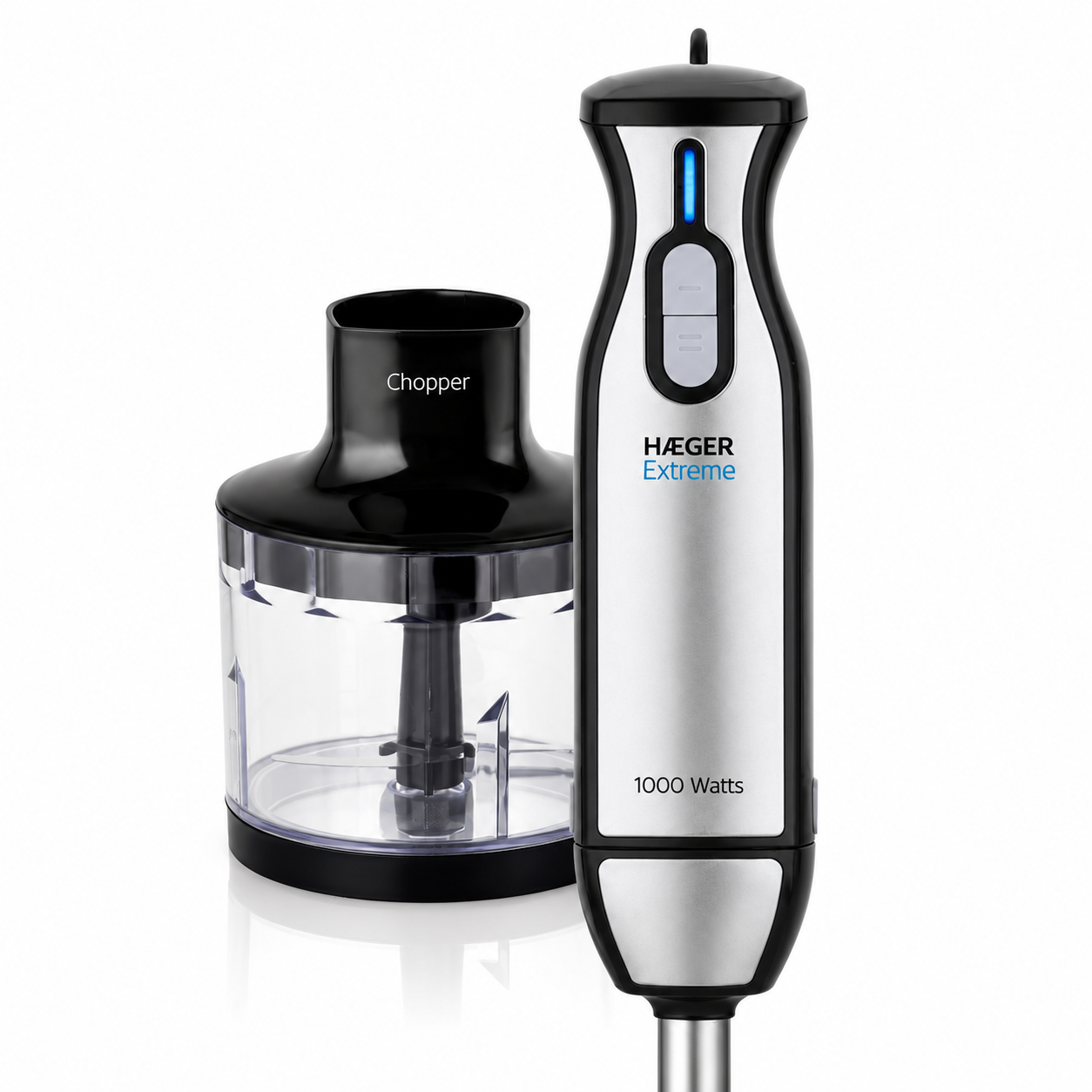 Blender vertical cu tocator HAEGER EXTREME CHOPPER, Set tocator inclus (lama titan 54mm), Putere 1000W, Functie Turbo putere maxima, Piese detasabile usor de curatat, Argintiu [2]