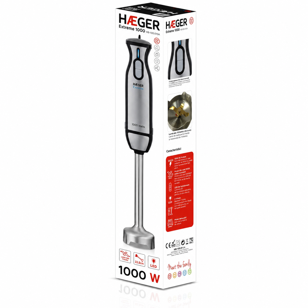 Blender vertical HAEGER EXTREME, Picior detasabil 22.5cm, Putere 1000W, Functie Turbo putere maxima, Piese detasabile usor de curatat, Argintiu [4]