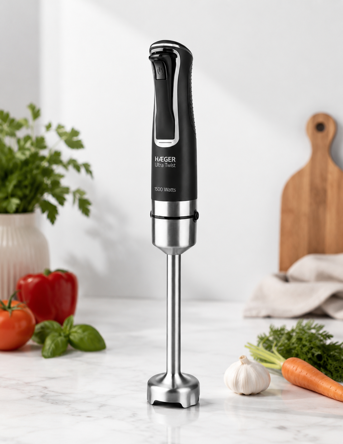 Blender vertical HAEGER ULTRA TWIST, Putere 1500W, maner ergonomic, putere reglabila, otel inoxidabil, lame din Titanium, 24 cm, Negru [2]