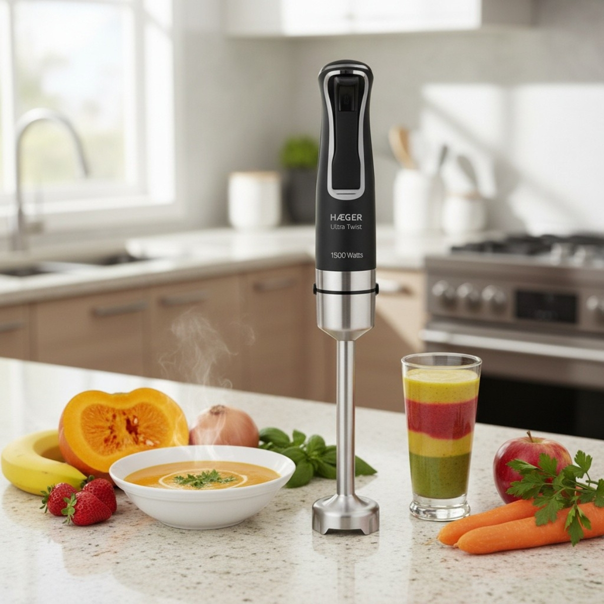 Blender vertical HAEGER ULTRA TWIST, Putere 1500W, maner ergonomic, putere reglabila, otel inoxidabil, lame din Titanium, 24 cm, Negru [8]