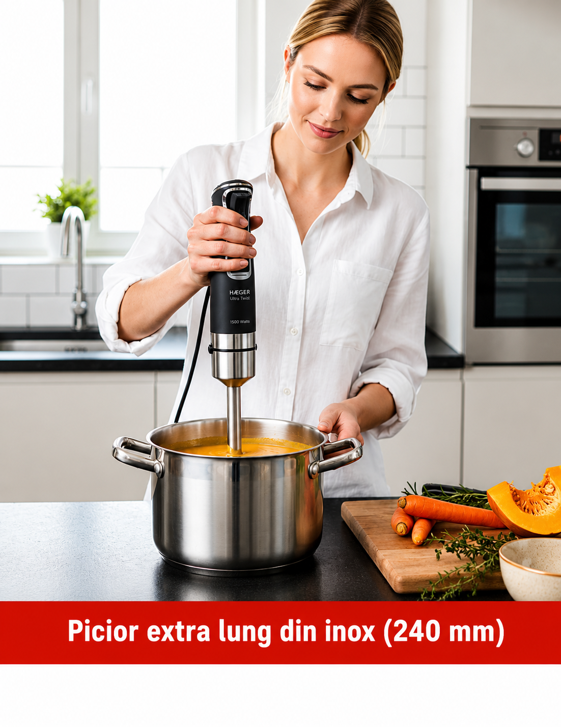 Blender vertical HAEGER ULTRA TWIST, Putere 1500W, maner ergonomic, putere reglabila, otel inoxidabil, lame din Titanium, 24 cm, Negru [9]