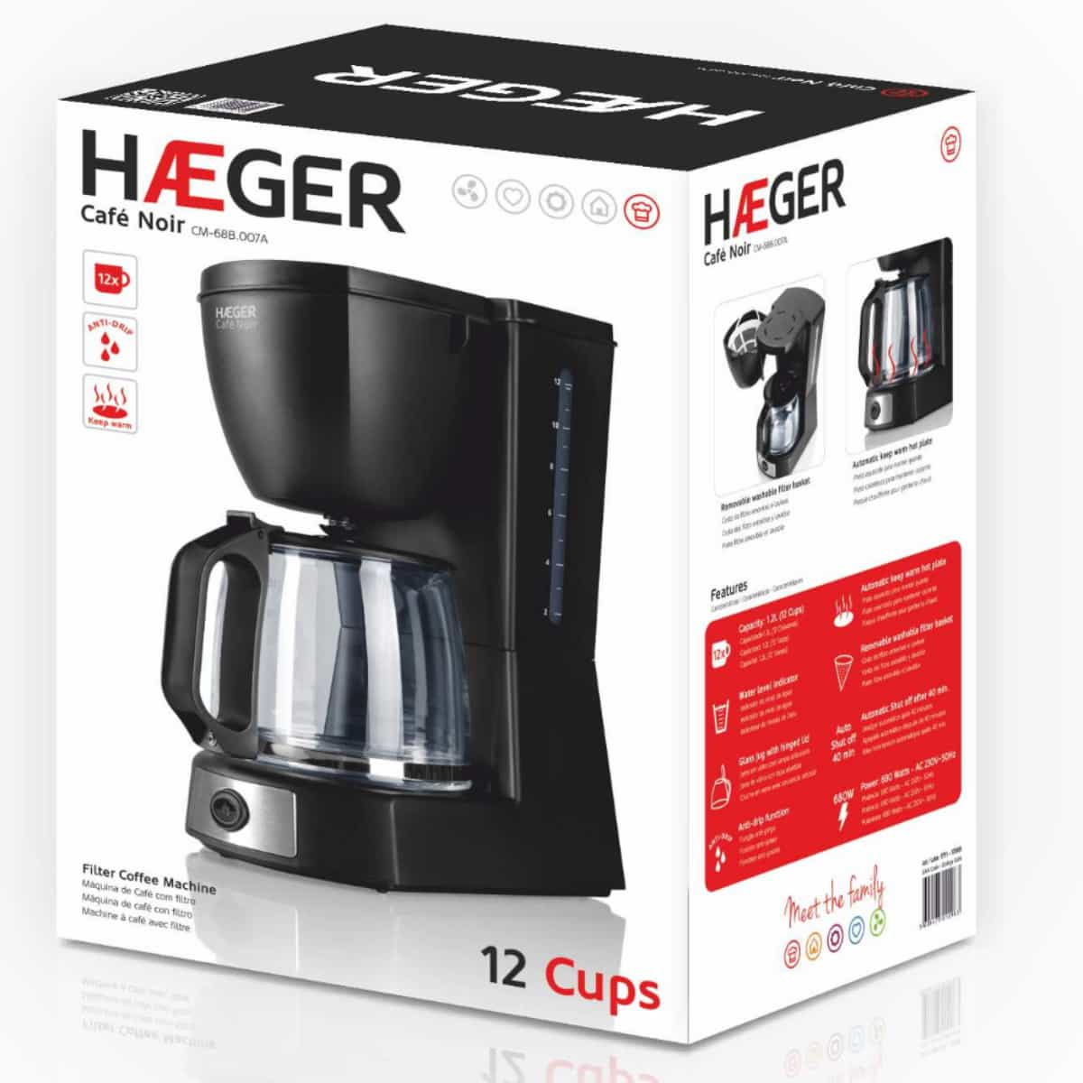 Cafetiera cu filtru HAEGER CAFE NOIR, Capacitate 12 cesti, Placa de mentinere la cald, Indicator nivel apa, Sistem anti-picurare, Cana din sticla [2]