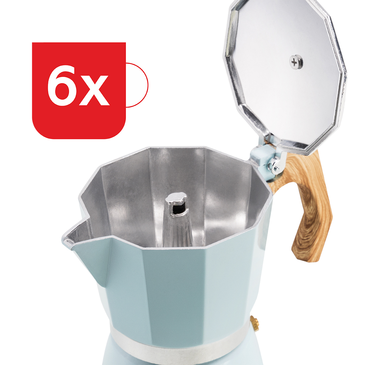 Cafetiera Moka HAEGER MOKA POT 6, Capacitate 6 cesti, Corp din aluminiu, Compatibila cu gaz/electric/vitroceramica, Supapa de siguranta, Albastru [4]