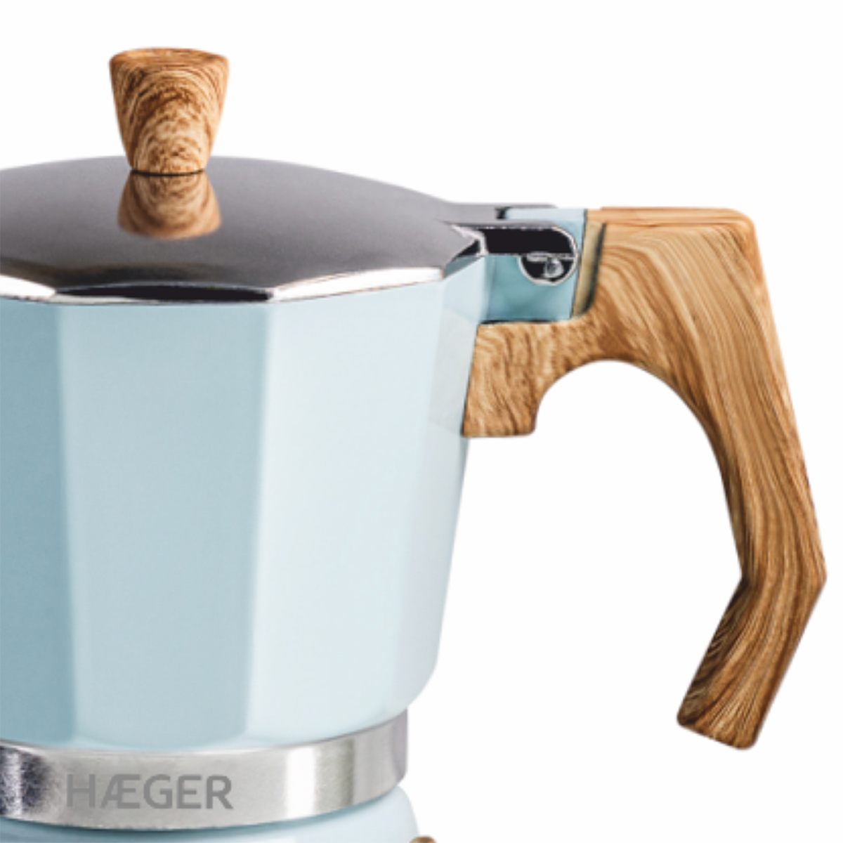 Cafetiera Moka HAEGER MOKA POT 6, Capacitate 6 cesti, Corp din aluminiu, Compatibila cu gaz/electric/vitroceramica, Supapa de siguranta, Albastru [3]