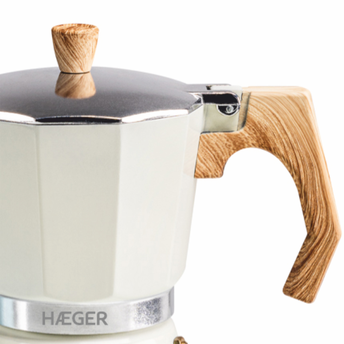 Cafetiera Moka HAEGER MOKA POT 6, Capacitate 6 cesti, Corp din aluminiu, Compatibila cu gaz/electric/vitroceramica, Supapa de siguranta, Bej [3]