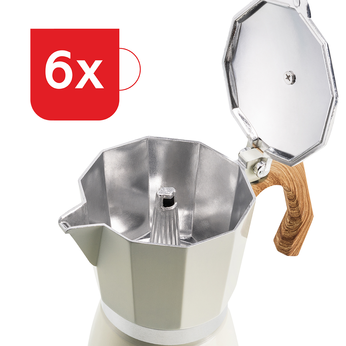 Cafetiera Moka HAEGER MOKA POT 6, Capacitate 6 cesti, Corp din aluminiu, Compatibila cu gaz/electric/vitroceramica, Supapa de siguranta, Bej [4]
