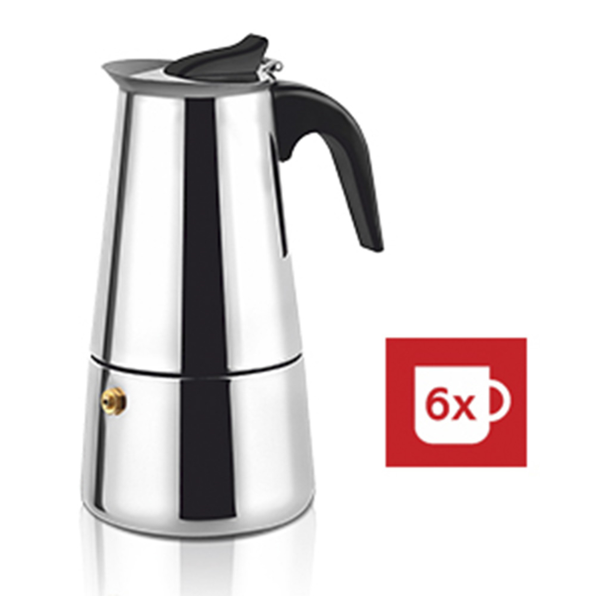 Cafetiera Moka HAEGER SS MOKA POT 6, Capacitate 6 cesti, Corp din inox, Compatibila cu toate tipurile de plita, Supapa de siguranta, Inox [1]