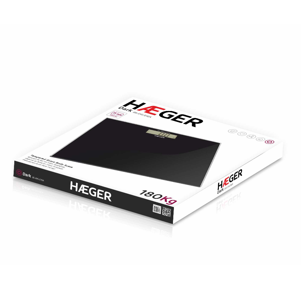 Cantar de baie digital HAEGER DARK, Capacitate 180 kg, Diviziune 100 g, Afisaj LCD mare, Activare prin atingere, Oprire automata, Baterii incluse [2]