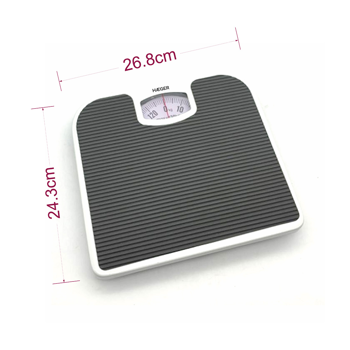 Cantar de baie mecanic HAEGER HEALTH SCALE, Capacitate 130 kg, Diviziune 1 kg, Buton de reglare a acului, Suprafata antiderapanta, Gri inchis [2]