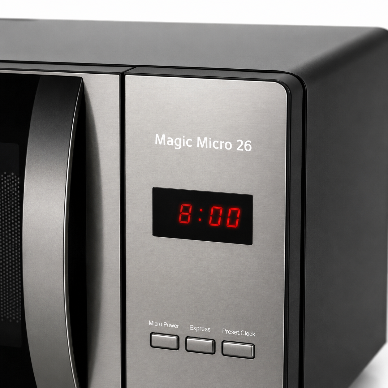 Cuptor cu microunde HAEGER MAGIC MICRO 26, Capacitate 26L, Putere 800W, 5 niveluri putere si dezghetare, Gatire automata si expresa, Ecran Digital, Argintiu [2]