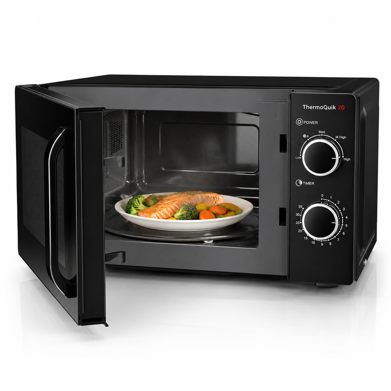 Cuptor cu microunde HAEGER THERMOQUIK, Capacitate 20L, 700 W, 5 niveluri putere si dezghetare, Timer, Negru [1]