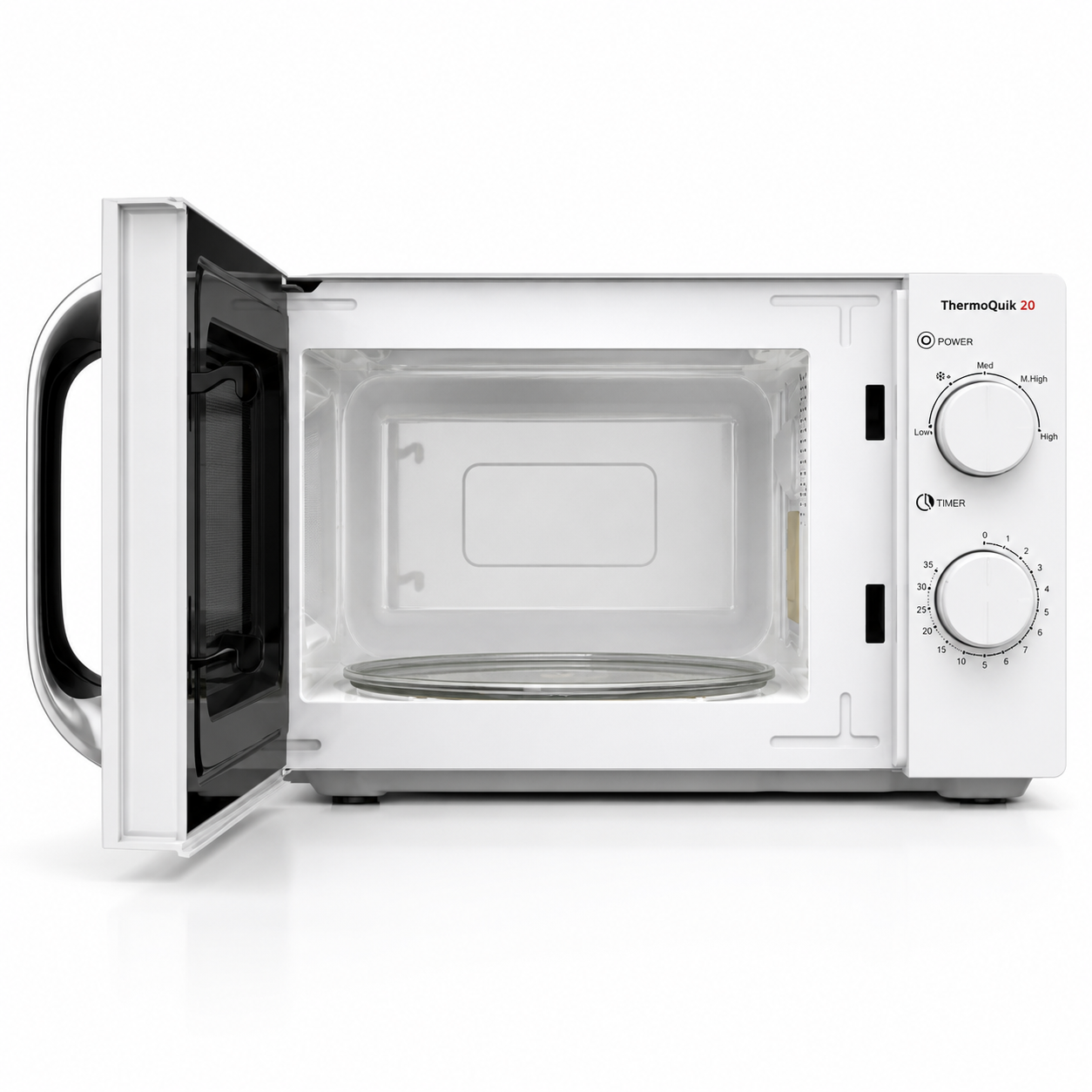 Cuptor cu microunde HAEGER THERMOQUIK, Capacitate 20L, Putere reglabila pana la 700 W, 5 niveluri putere si dezghetare, Alb/Negru [2]
