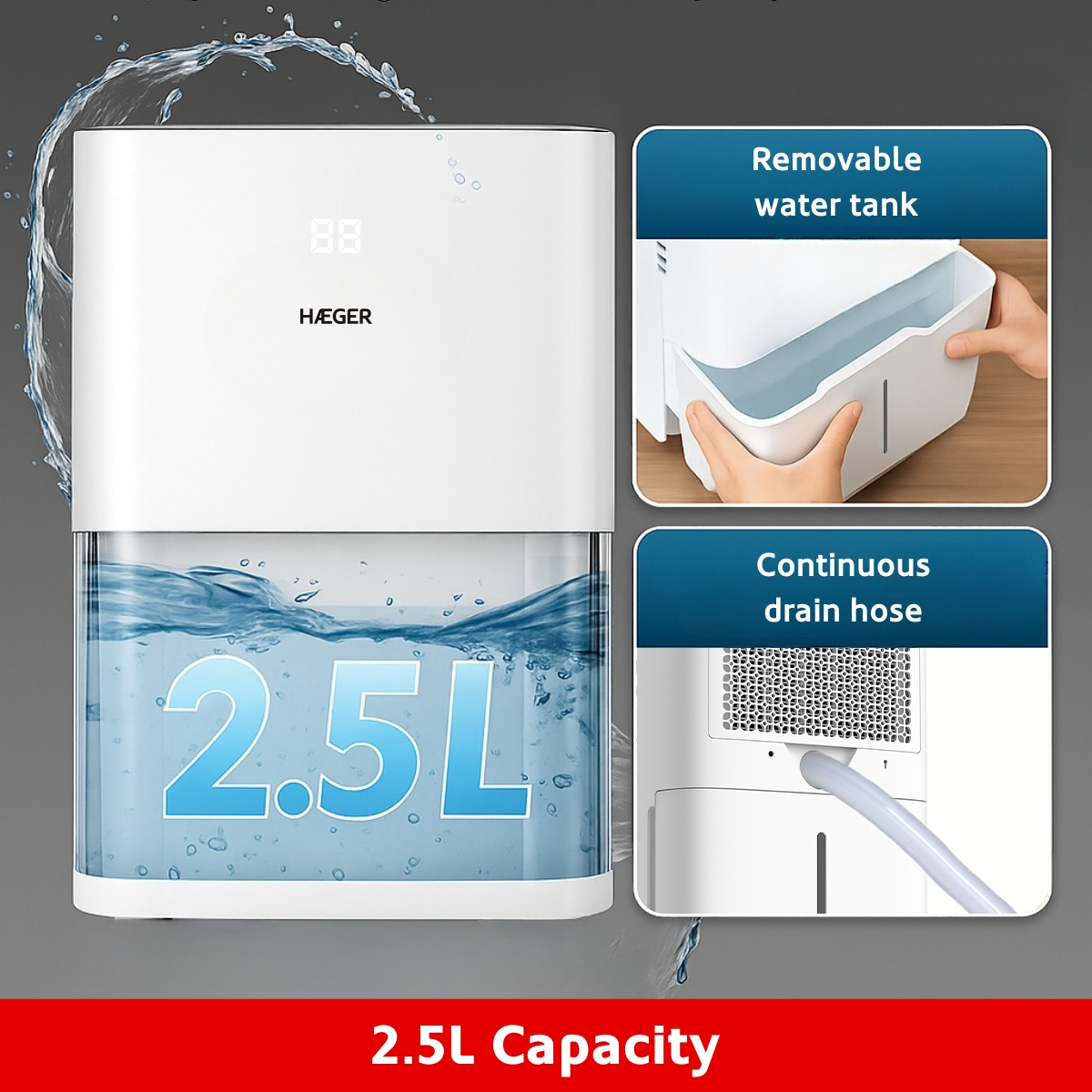 Dezumidificator digital HAEGER D-FORCE 20, Capacitate 20 L/zi, Putere 345 W, Recomandat pentru 35 mp [2]