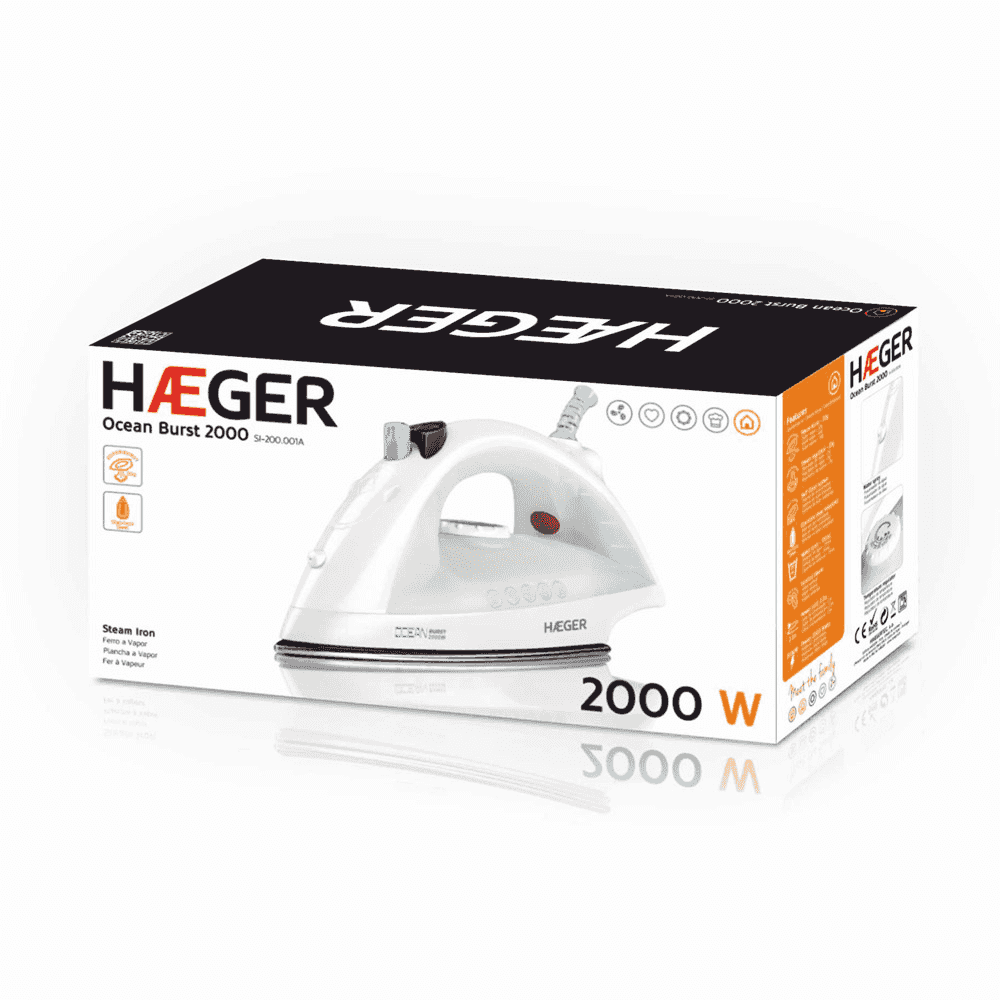 Fier de calcat cu abur HAEGER OCEAN BURST, Putere 2000 W, Talpa din inox, Functie autocuratare, Regulator de abur, Pulverizator de apa [3]