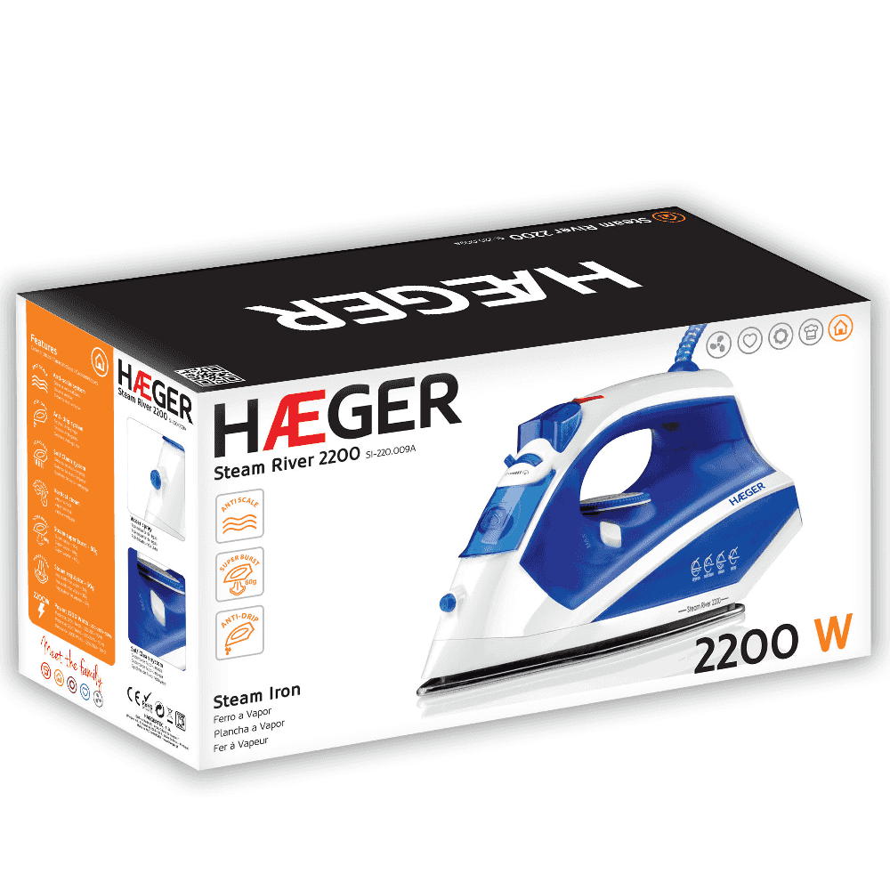 Fier de calcat cu abur HAEGER STEAM RIVER, Putere 2200 W, Talpa din inox, Sistem anticalcar, Anti-picurare, Autocuratare, Abur vertical [4]
