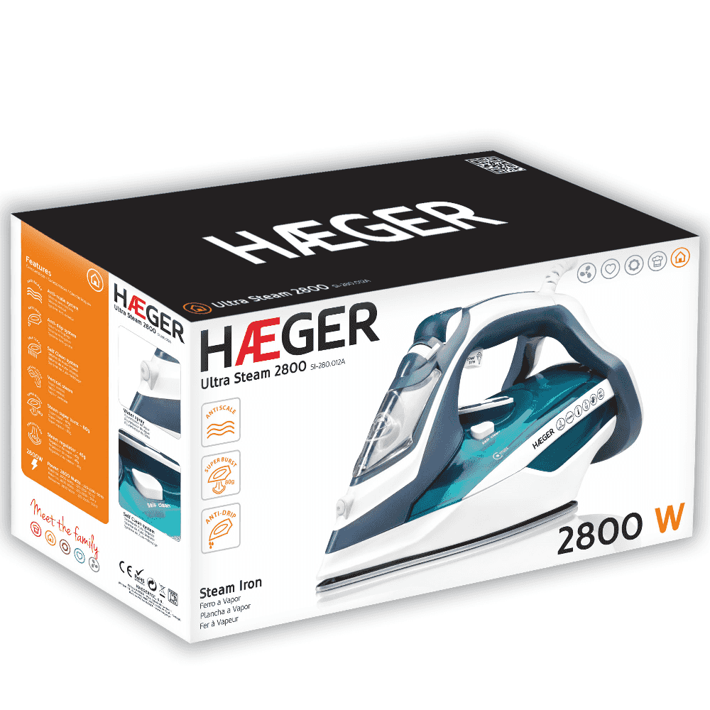 Fier de calcat cu abur HAEGER ULTRA STEAM, Putere 2800 W, Talpa din inox, Sistem anticalcar, Anti-picurare, Autocuratare, Abur vertical [3]