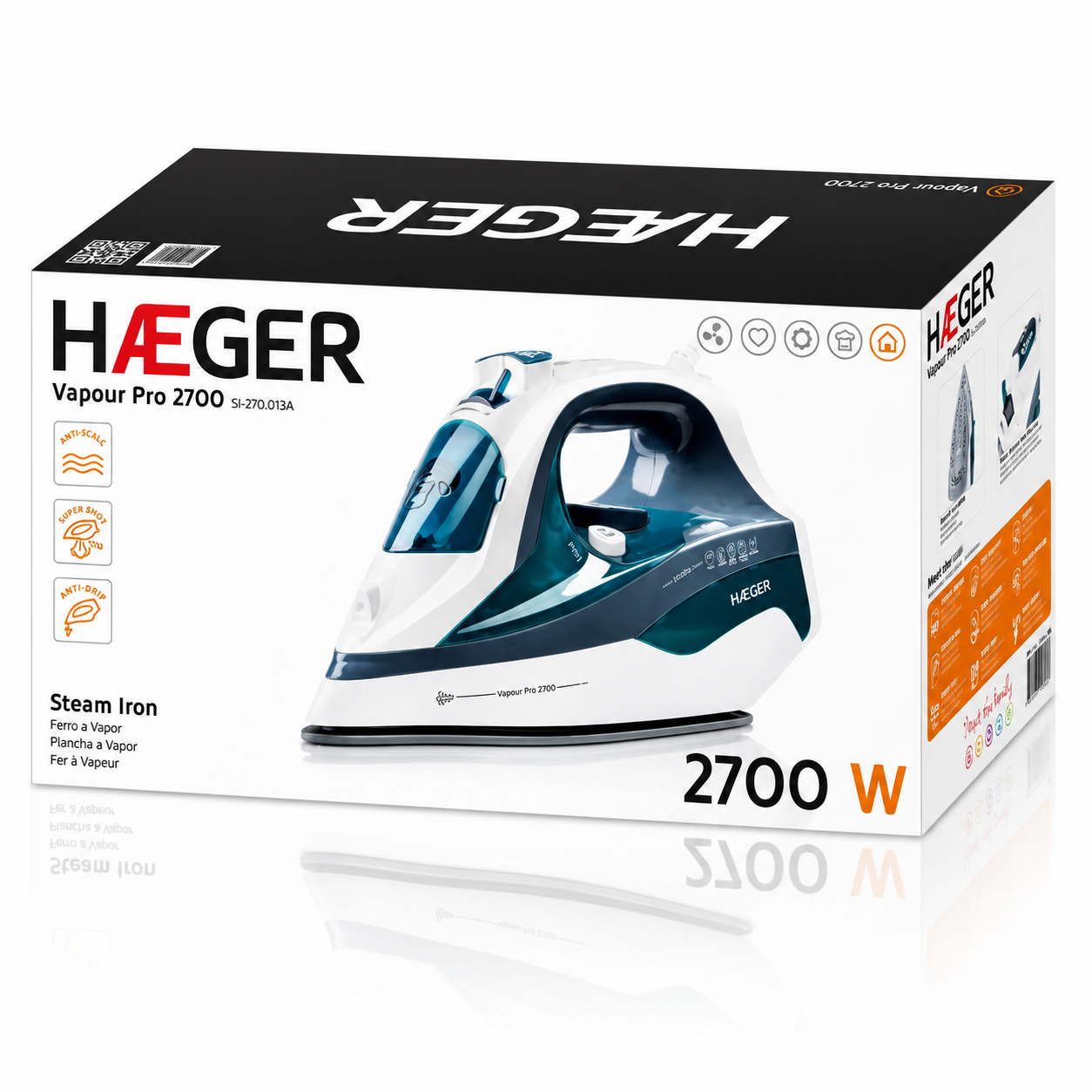 Fier de calcat cu abur HAEGER VAPOUR PRO, Talpa ceramica, 2700W, Jet abur pana la 75g/min, Sistem anti-calcar si auto-curatare, Abur vertical, Albastru [6]